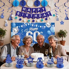 Happy 60th Party Decoration: Including Banner Backdrop, Party Table Centerpie…