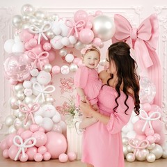 Pink Bow Balloons Arch Garland Kit,199Pcs Pink and White Balloon Arch Kit wit…