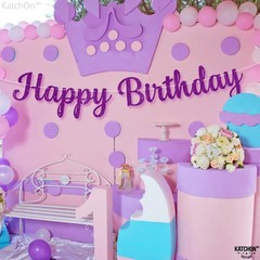 , Glitter Purple Cursive Happy Birthday Banner – Pre-Strung 10 Feet, Happy Bi…