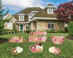 13″ Donut Theme Happy Birthday Yard Sign Letters | 9pc Outdoor Lawn Decorations
