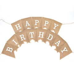 Pre-Strung Burlap Happy Birthday Bannner Sign for Birthday Party Decorations