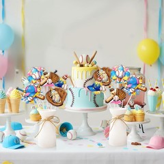 Ice Cream Drip Baseball Party Decorations, 24pcs Double-Sided Table Centerpie…