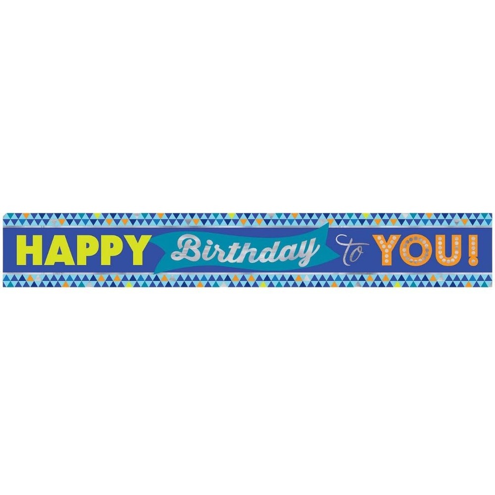 True Blue Party Multicolor Happy Birthday Foil Banner – 12′ (Pack