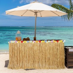 4 Pieces 9 Ft x 30 Inches Luau Grass Table Skirts with String Light Hawaiian …