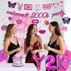 Y2K Party Decorations Early 2000S – 40 Pcs Pink Retro Themed Banner Party Hangin