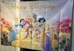 Disney PRINCESS hanging Backdrop~5ftx3ft~Happy birthday~vibrant Colors
