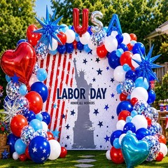 Labor Day Decorations Kit – USA Foil Balloons, Red White Blue Balloon Arch Set f