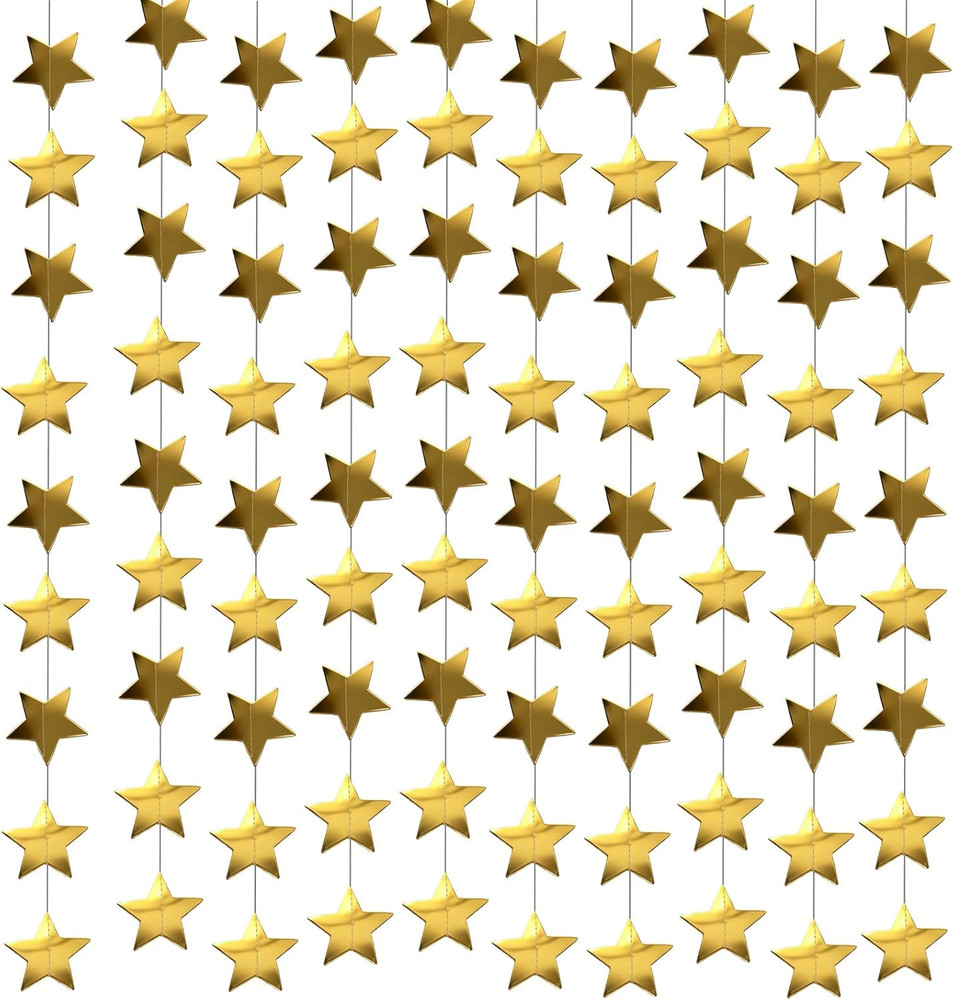 105 Feet Gold Star Garland, 8 Strands Glitter Paper 105.0 Feet,