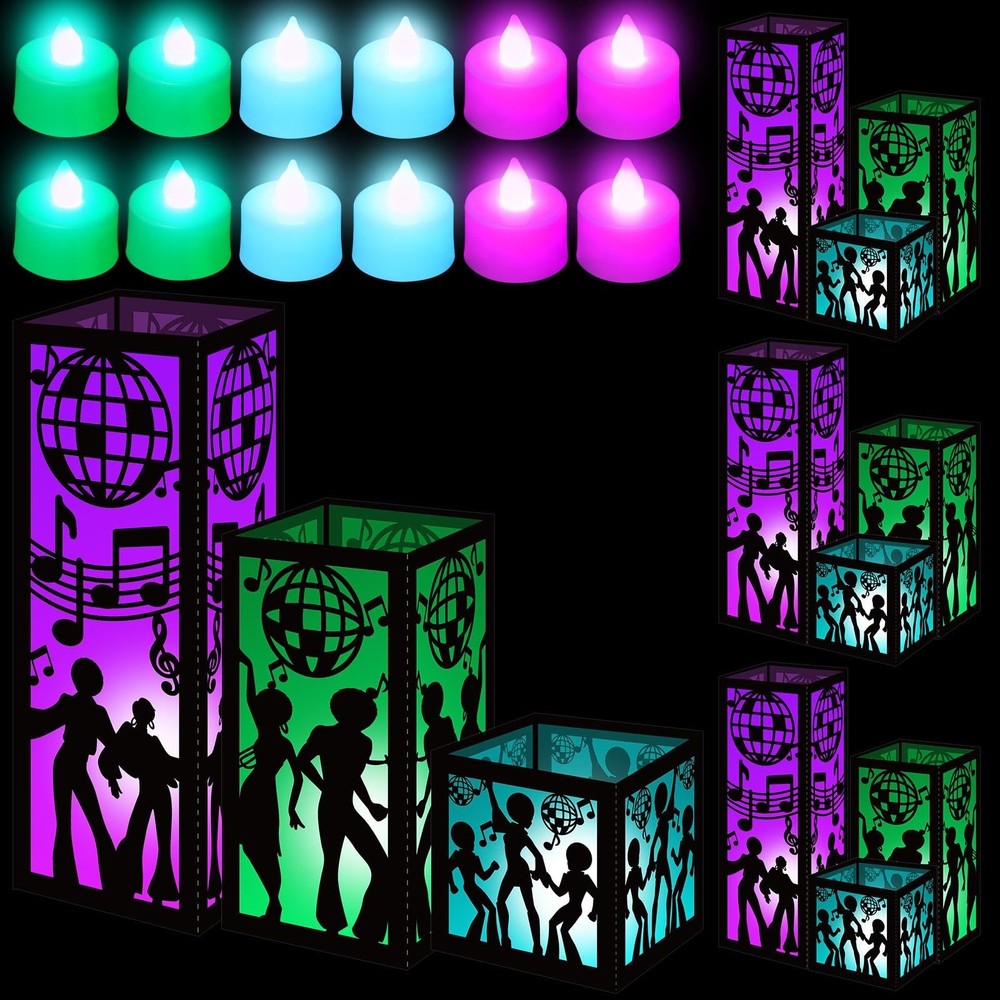 12 Pcs Disco Centerpieces – 70s Disco Ball, Dancer & Lantern Boxes for Party Dec