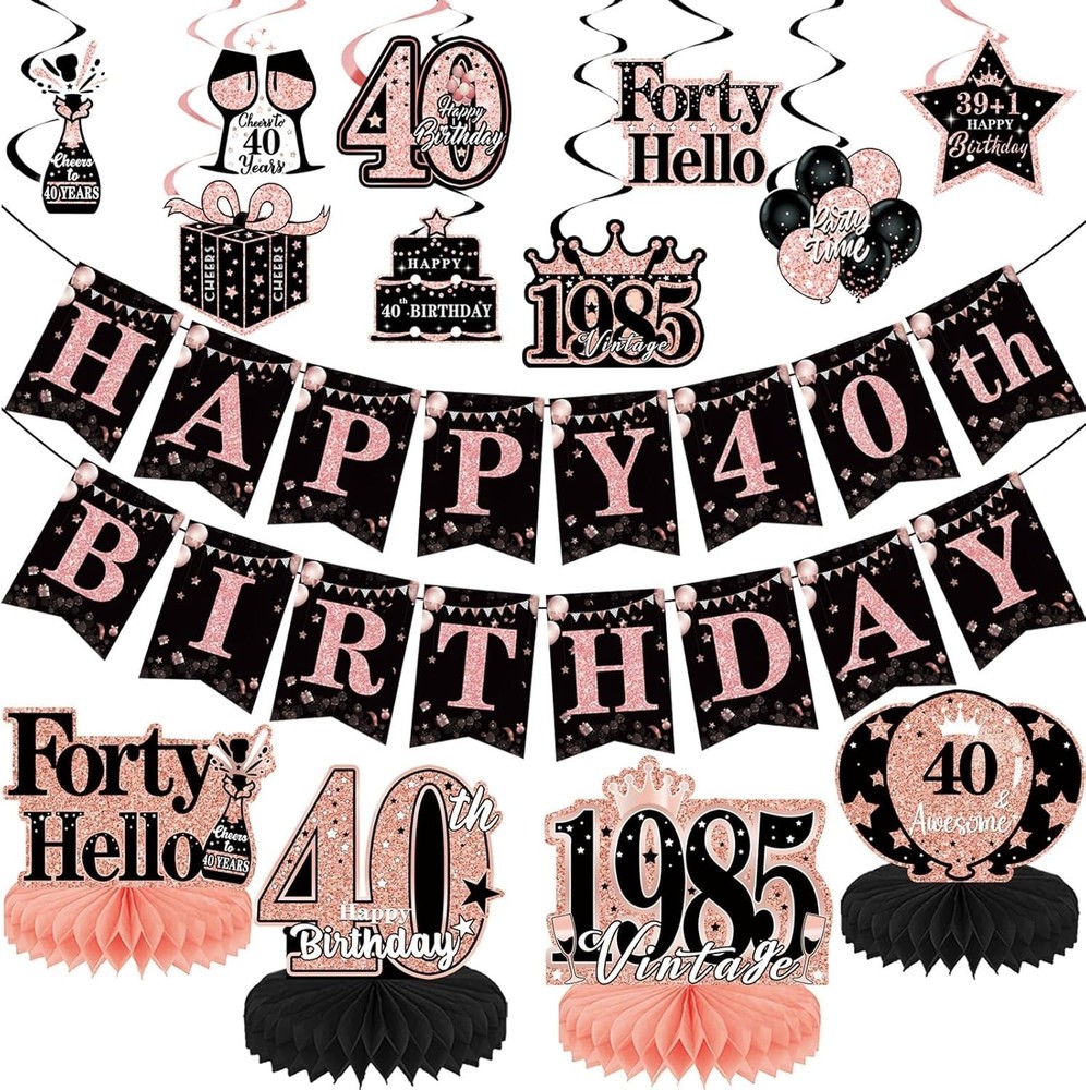 40th Birthday Decorations For Women Rose Gold 40 Year Old Birthday Banners Hangi