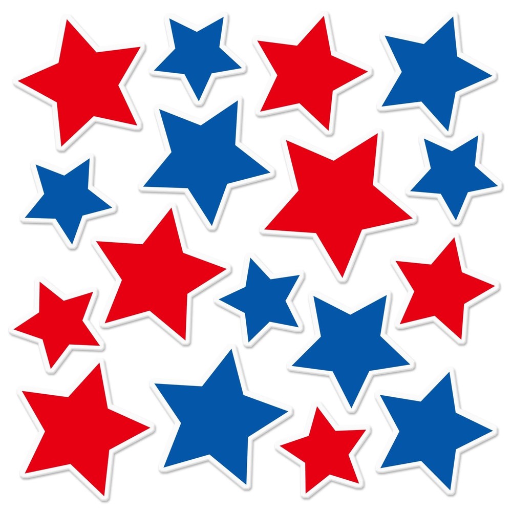 34Pcs Patriotic Thick Gel Clings Red Blue Star 4th of July Star Reusable Window