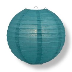 16″ Tahiti Teal Round Paper Lantern, Even Ribbing, Chinese Hanging Wedding & Par