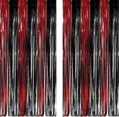 Black Red Party Streamers Backdrop – Foil Fringe Tinsel for Stranger/Friday P…