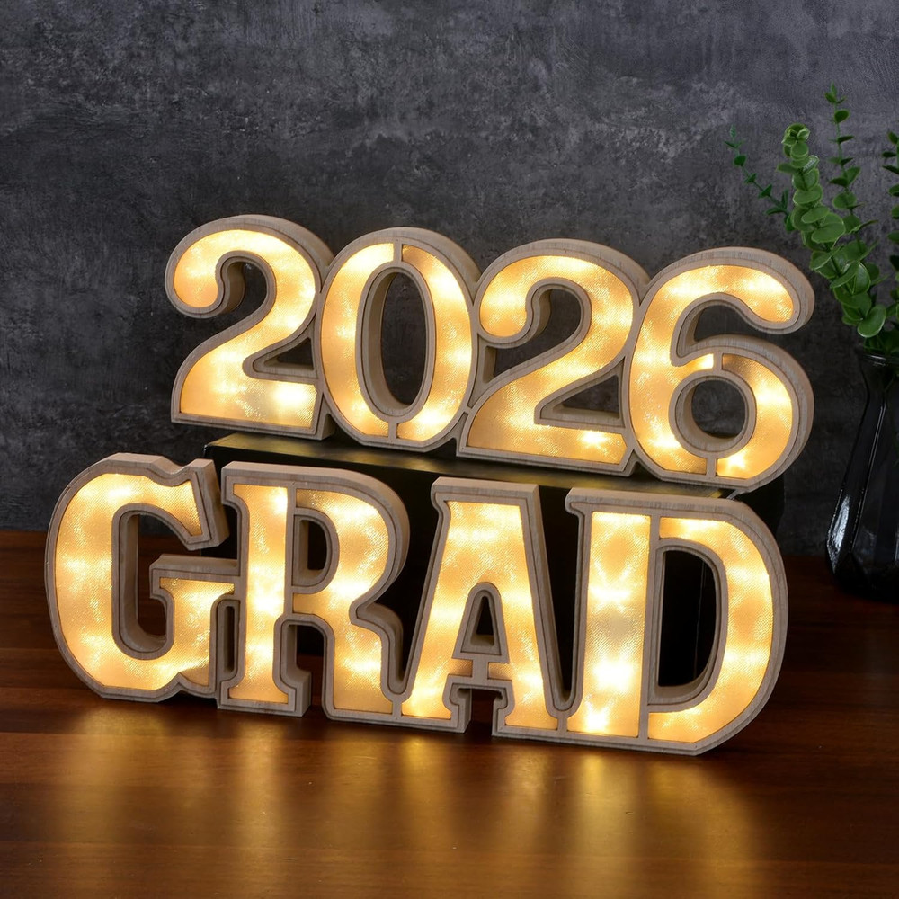 2026 Grad Light up Letters, Wooden Graduation Marquee Letters with LED, Grad Sig