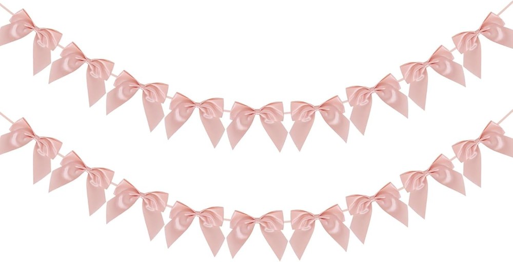 Pre-Strung Satin Ribbon Champagne Pink Bow Garland Banner for Wedding Bridal