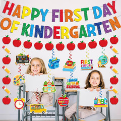 First Day of Kindergarten Decorations, Pre-Strung Happy First Day of Kindergarte