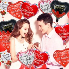 Happy Valentines Day Balloons, 18 Inch Red Pink White Black Heart Balloons, V…