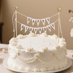 Happy Birthday Flag Banner Cake Topper, Handmade Pennant & Star Garland Birthday