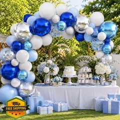 FunHot Blue Silver 12PC 22″ 15″ 10″ 4D Balloons