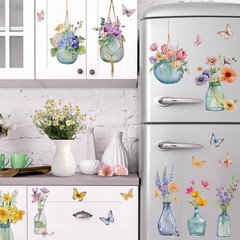 Yovkky Spring Summer Flowers Window Clings 4 Sheets, Potted Plant