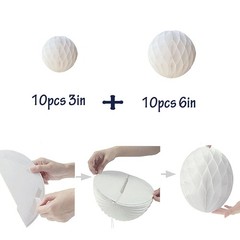 20 PCS White Honeycomb Tissue Paper Pom Poms Flower Balls Decor 3in+6in