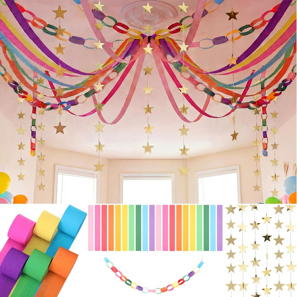300 Sheets Colorful Paper Chains Strips and 492 Ft Crepe Paper Streamers, 52.8Ft