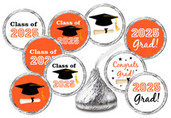 Class of 2025 Orange Graduation Party Favor Kisses Stickers Labels SET of 216