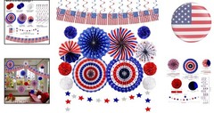 Charming 26Pcs Patriotic Party Decor – Banners, Fans & Pom Poms for Any Occasion