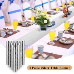 4 Packs Glitter Disco Party Table Runner 12 x 108 Inches Mirror Silver Foil D…
