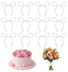 12Pcs Pearl Bow Ornaments, Reusable Elegant Pearl Bows for Cake Topper Christ…