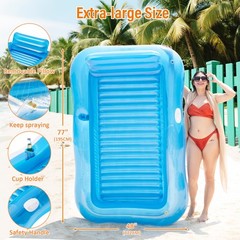 Inflatable Tanning Pool Lounger Float with Sprinkler, 77″ x 48″ Pool Float Ad…