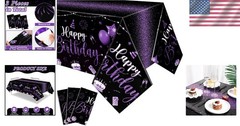 3 Pcs Oilproof Birthday Table Covers in Black Purple – Perfect for Parties!