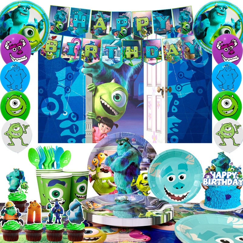 114 Pcs Monsters Inc Party Decorations Set Plates Tableware Balloons Cake Topper
