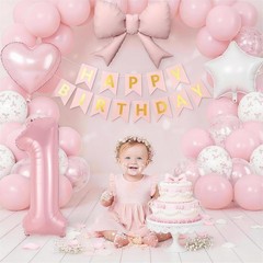 1st Pink Bow Birthday Decorations for Girls,Pink White Clear Bow Latex Balloo…