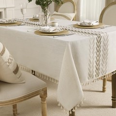 GRASiMOSY Cotton Linen Rectangle Tablecloth with Tassel for Dining Table, Heavy