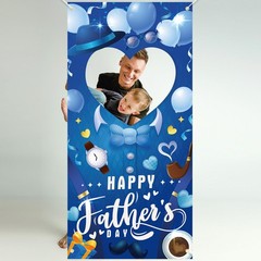 Happy Father’s Day Photo Frame Banner, Dad’s Party Blue Photo Booth Props Banne