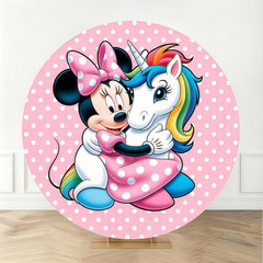 Round Backdrop Cover Minnie Mouse Happy Birthday Party Photo Background Decor