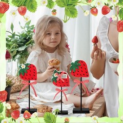 3 Pcs Strawberry Decoration Strawberry Centerpieces Wooden Standing Block Sum…