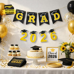 Graduation Decorations 2026– DIY 3D Congrats Grad 2026 Banner Black and Gold Lay