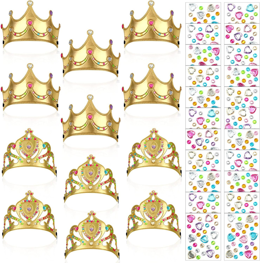 22 pack DIY Crowns Set Include 12 Pcs Foam Princess Crowns and 10 Pcs Diamond St