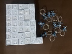 Baby Boy Shower Decorations – 36 Blue fillable Blocks 9 Pacifiers