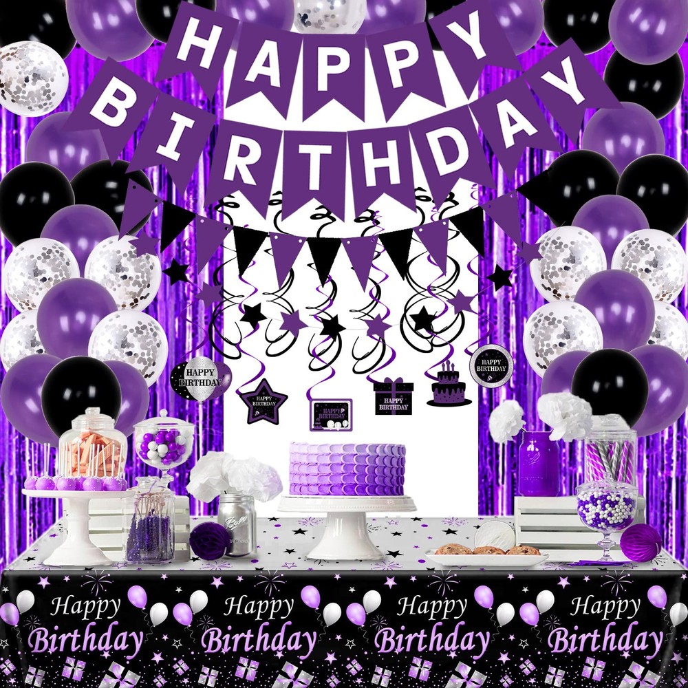 Purple and Black Party Decorations for Women Girls, Purple Birthday Decoratio…
