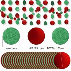 8 Pcs Total of 105 ft Christmas Red and Green Circle Dot Banners Christmas Gl…