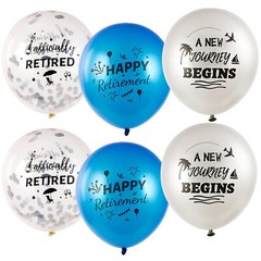 18 Pcs Happy Retirement Balloons With Pattern 12 Inch Blue and White Retireme…