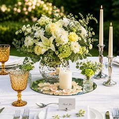 17 PCS Round Mirror Centerpieces Tables 10″ 12″ Acrylic Circle Tray Plates