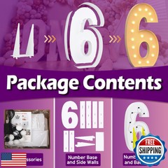 5FT Giant light up numbers 6, Marquee Numbers for 16th 60th Birthday Decor, L