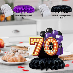 8Pcs 70Th Birthday Table Decorations Honeycomb Centerpieces Purple and Black 70T