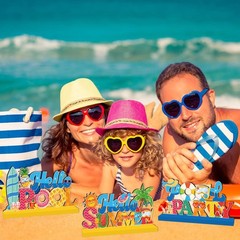 4 PCS Pool Party Decorations Wood Table Centerpieces Hello Summer Splish