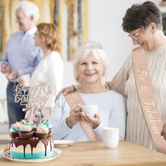 Rose Gold 70th Birthday Essentials: Sash, Crown, Candles for Unforgettable Party