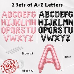 Togvu 52pc Letter Balloons Pink Black Banner